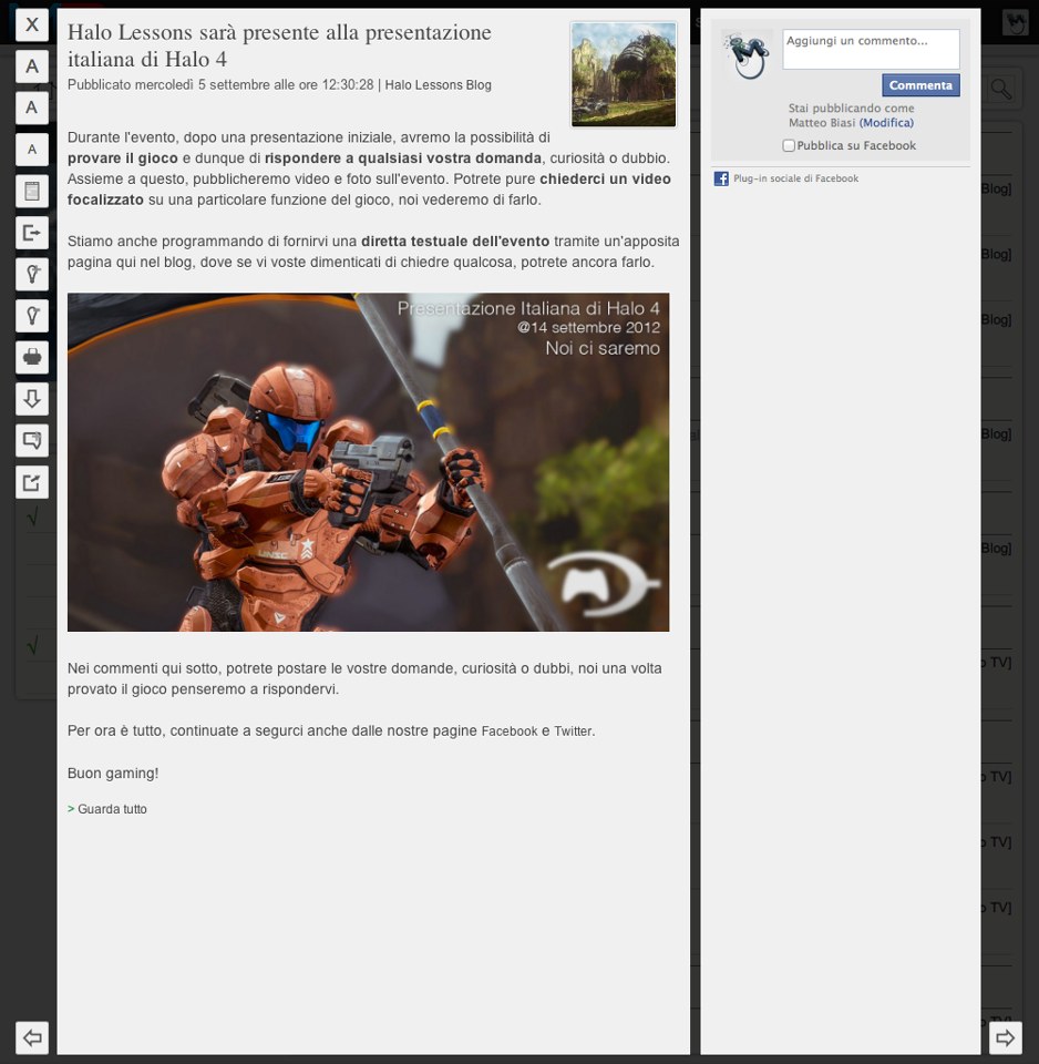 La visualizzazione di un articolo di Halo Lessons su MBSocial